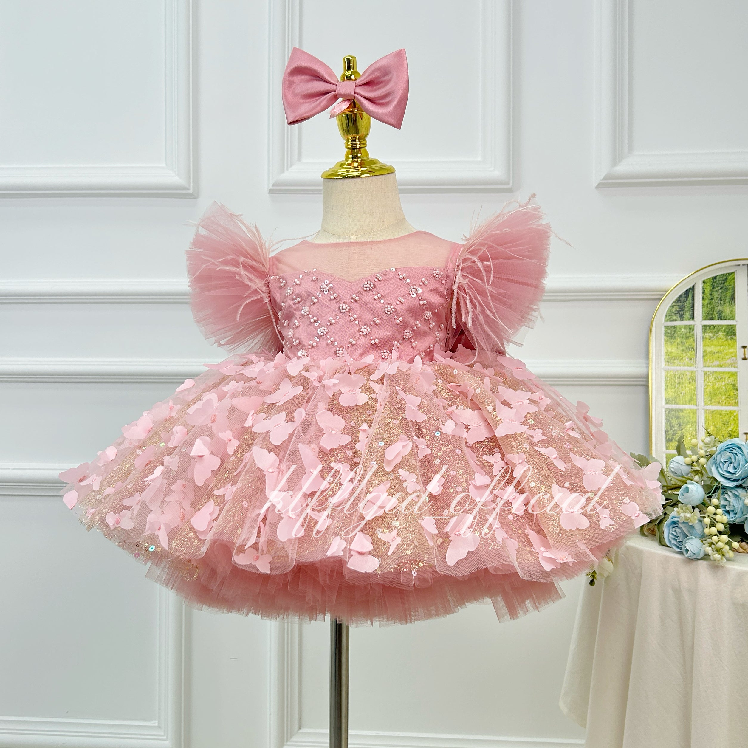 Pink Sequin Butterfly Tulle Princess Birthday Party Dress | KLFFLGID