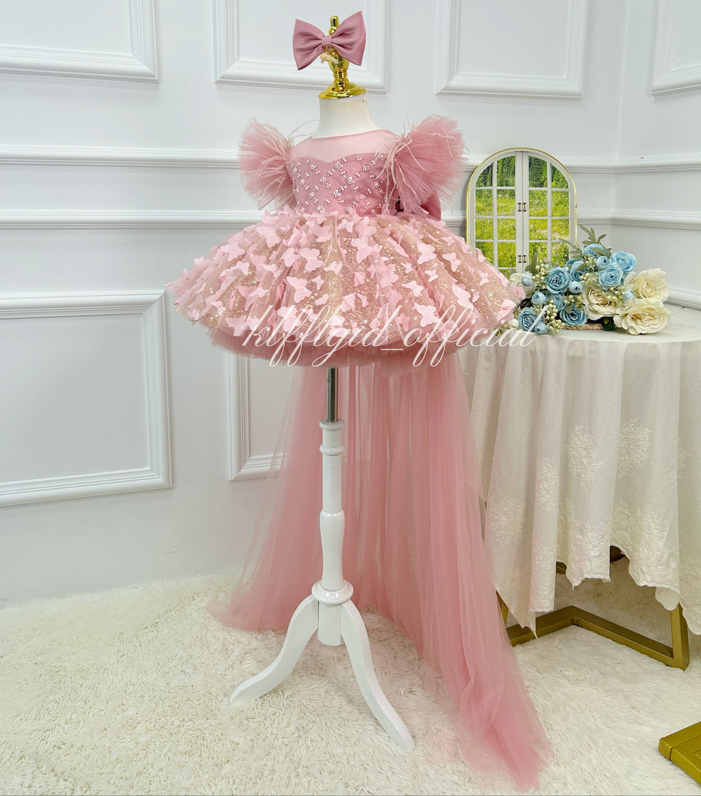 Pink Sequin Butterfly Tulle Princess Birthday Party Dress | KLFFLGID