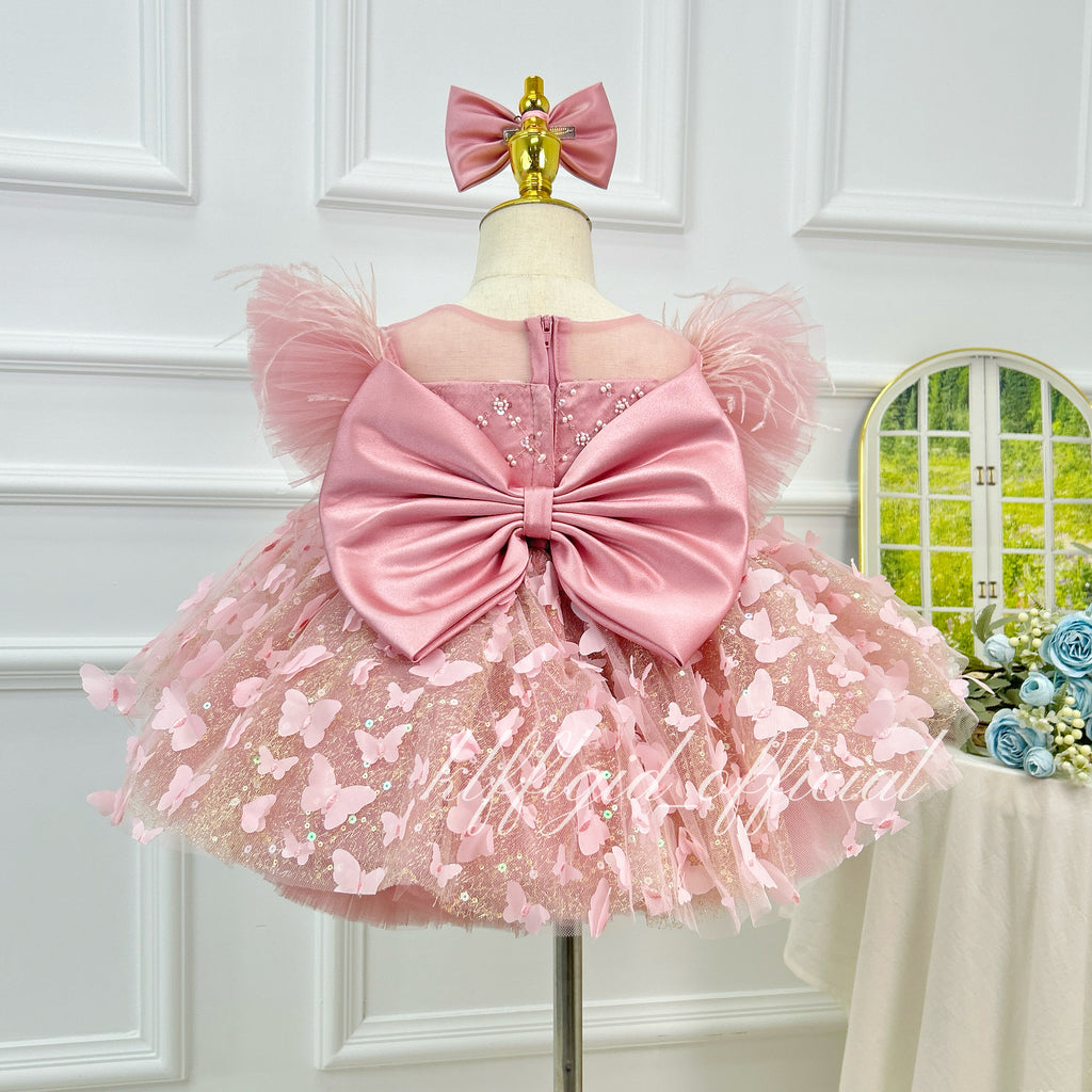 Pink Sequin Butterfly Tulle Princess Birthday Party Dress | KLFFLGID