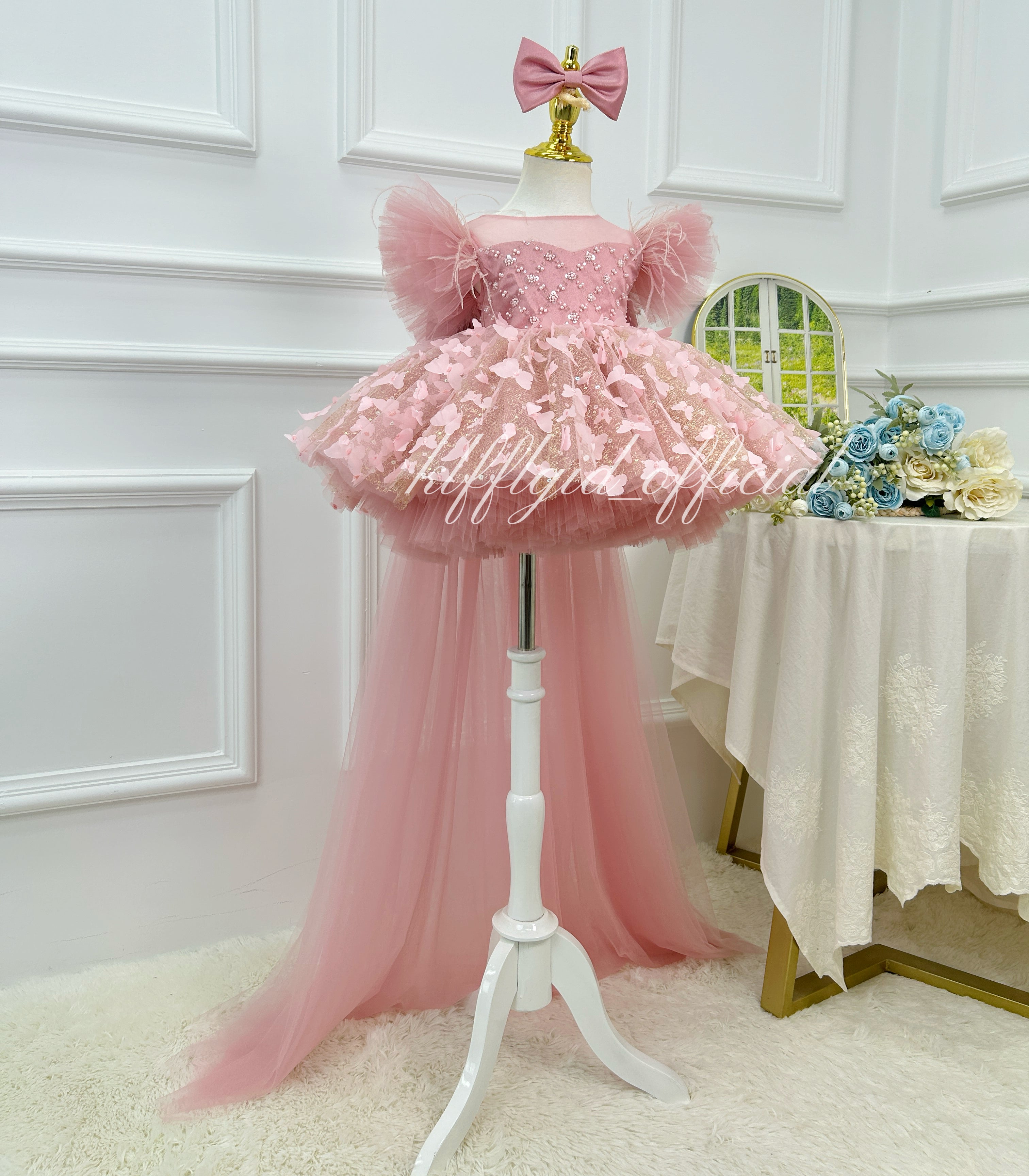 Pink Sequin Butterfly Tulle Princess Birthday Party Dress | KLFFLGID