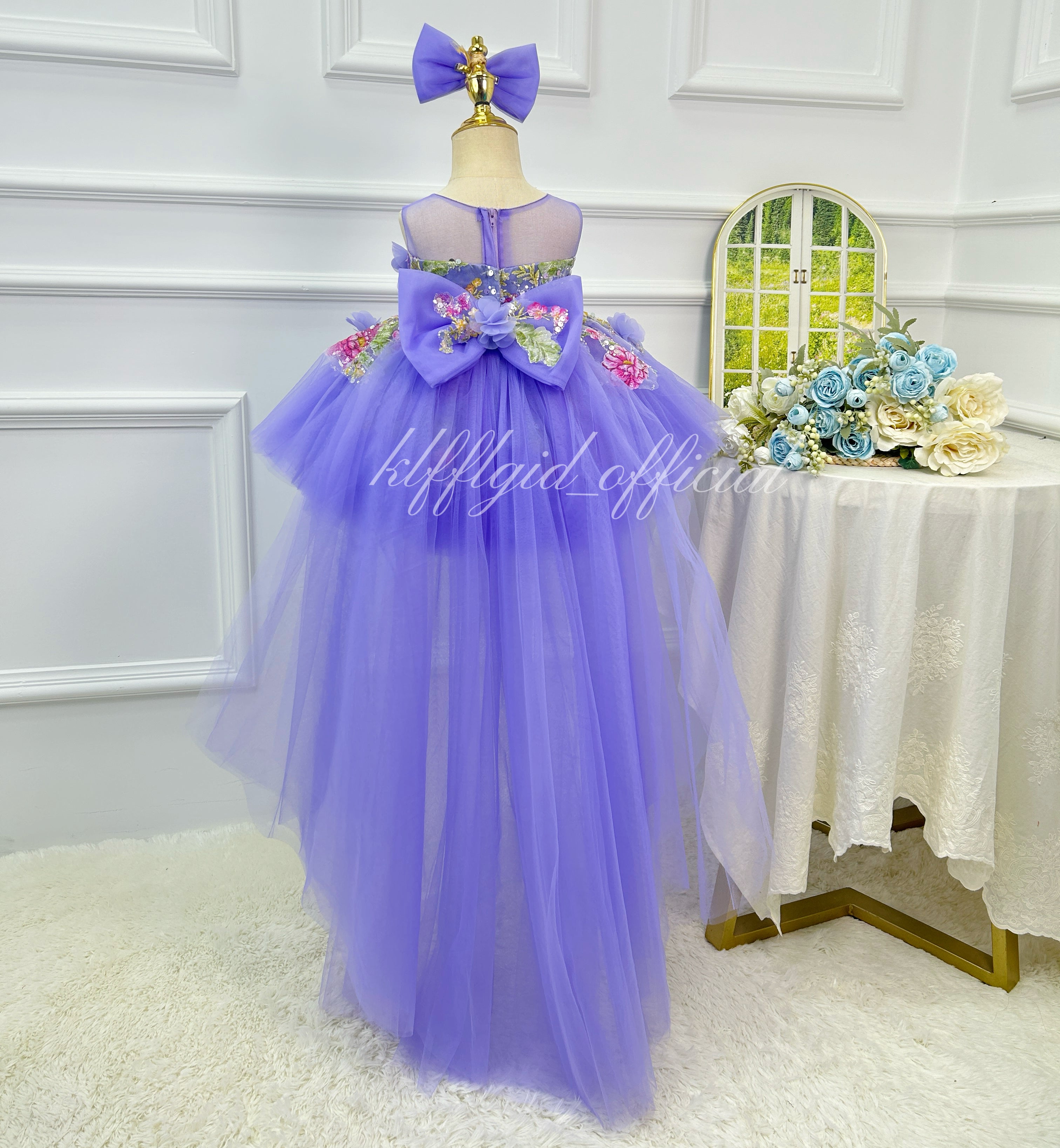 Purple 3D Floral Tulle Princess Birthday Party Dress | KLFFLGID