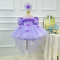 Purple 3D Floral Butterfly Wing Trailing Tulle Princess Birthday Party Dress | KLFFLGID