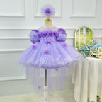 Purple 3D Floral Butterfly Wing Trailing Tulle Princess Birthday Party Dress | KLFFLGID