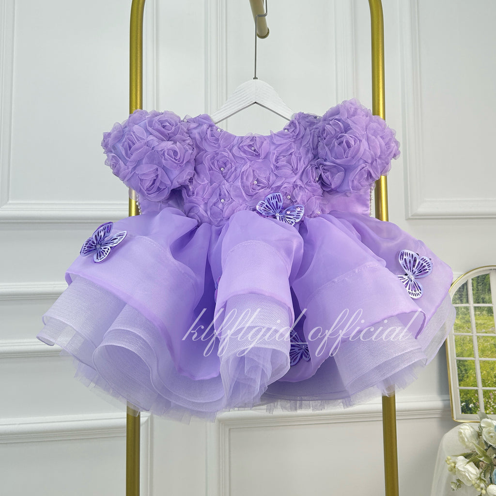 Toddler Girls 3D Rose Butterfly Wing Tulle Princess Birthday Party Dress | KLFFLGID