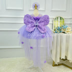 Purple 3D Floral Butterfly Wing Trailing Tulle Princess Birthday Party Dress | KLFFLGID