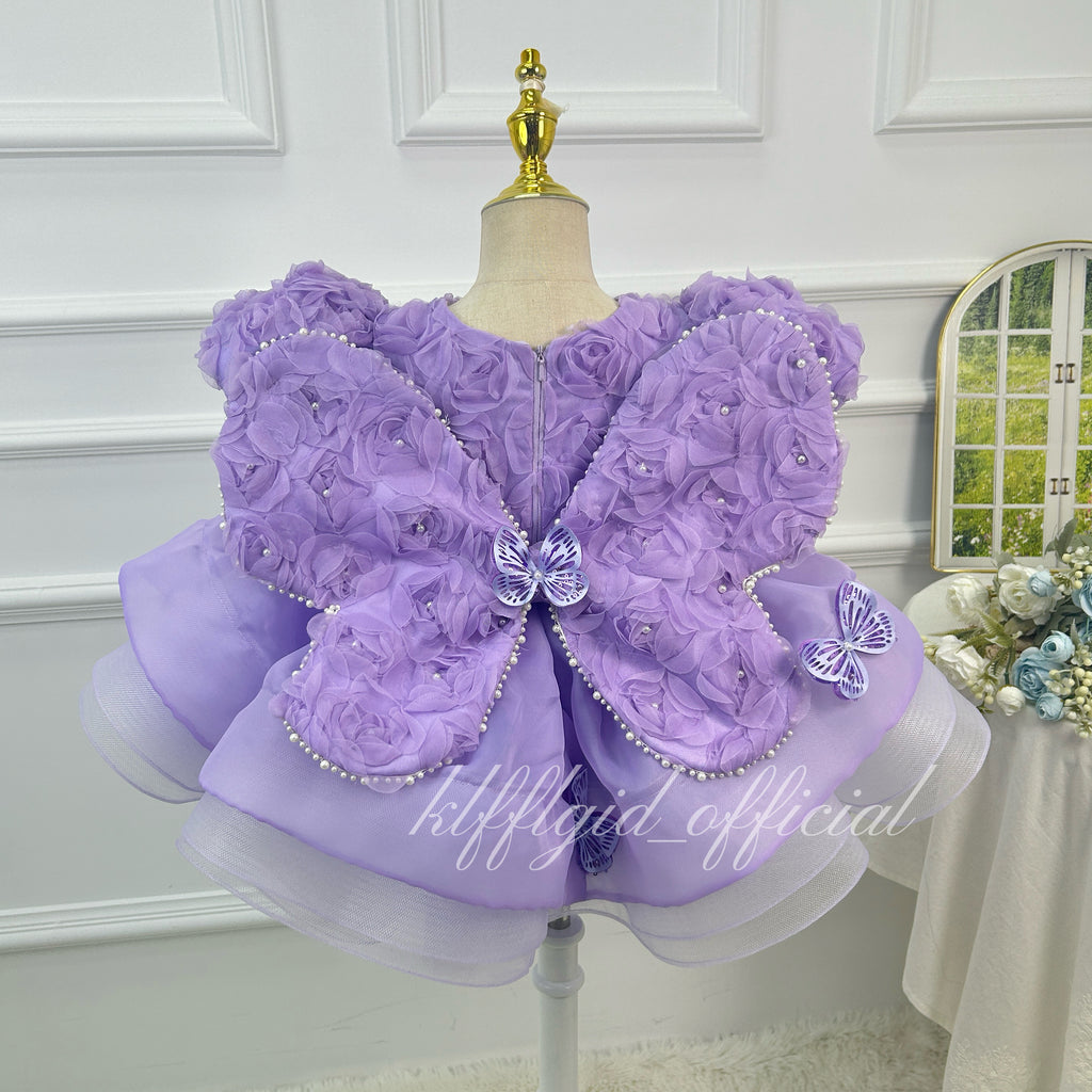 Toddler Girls 3D Rose Butterfly Wing Tulle Princess Birthday Party Dress | KLFFLGID
