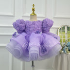 Toddler Girls 3D Rose Butterfly Wing Tulle Princess Birthday Party Dress | KLFFLGID