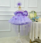 Purple 3D Floral Butterfly Wing Trailing Tulle Princess Birthday Party Dress | KLFFLGID