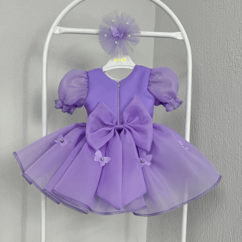 Puff Sleeve Butterfly Tulle Princess Birthday Party Dress | KLFFLGID