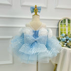 Sky Blue Sequin 3D Rose Tulle Princess Birthday Party Dress | KLFFLGID