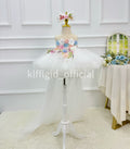Toddler Girls White Floral Trailing Tulle Princess Birthday Party Dress | KLFFLGID