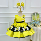Toddler Girls Yellow Bee Daisy Satin Tutu Princess Birthday Party Dress | KLFFLGID